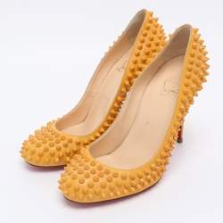 Pre Owned Christian Louboutin Yellow Leather Bianca Spike Pumps Size 37