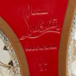 Pre Owned Christian Louboutin Gold Croc Embossed Leather Pyraclou Wedge Sandals Size 37