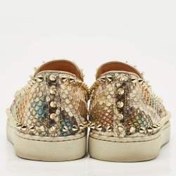 Pre Owned Christian Louboutin Gold Python Spike Pik Boat Sneakers Size 37