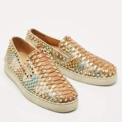Pre Owned Christian Louboutin Gold Python Spike Pik Boat Sneakers Size 37
