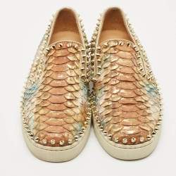 Pre Owned Christian Louboutin Gold Python Spike Pik Boat Sneakers Size 37