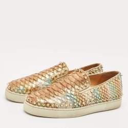 Pre Owned Christian Louboutin Gold Python Spike Pik Boat Sneakers Size 37