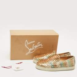 Pre Owned Christian Louboutin Gold Python Spike Pik Boat Sneakers Size 37