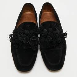 Pre Owned Christian Louboutin Black Suede Tassel Accents Loafers Size 43