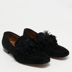 Pre Owned Christian Louboutin Black Suede Tassel Accents Loafers Size 43