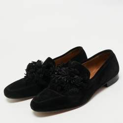 Pre Owned Christian Louboutin Black Suede Tassel Accents Loafers Size 43