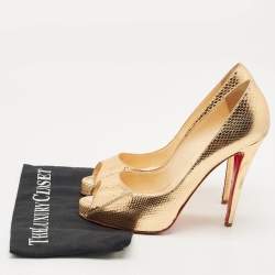 Pre Owned Christian Louboutin Metallic Python Embossed Leather Lady Peep Peep Toe Pumps Size 41