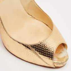 Pre Owned Christian Louboutin Metallic Python Embossed Leather Lady Peep Peep Toe Pumps Size 41