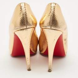 Pre Owned Christian Louboutin Metallic Python Embossed Leather Lady Peep Peep Toe Pumps Size 41
