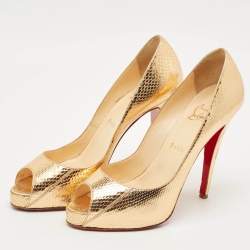 Pre Owned Christian Louboutin Metallic Python Embossed Leather Lady Peep Peep Toe Pumps Size 41