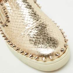 Pre Owned Christian Louboutin Gold Python Embossed Leather Pik Boat Slip On Sneakers Size 37
