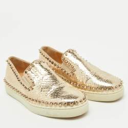 Pre Owned Christian Louboutin Gold Python Embossed Leather Pik Boat Slip On Sneakers Size 37