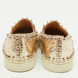 Pre Owned Christian Louboutin Gold Python Embossed Leather Pik Boat Slip On Sneakers Size 37