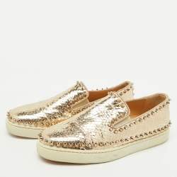 Pre Owned Christian Louboutin Gold Python Embossed Leather Pik Boat Slip On Sneakers Size 37