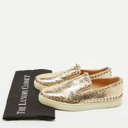 Pre Owned Christian Louboutin Gold Python Embossed Leather Pik Boat Slip On Sneakers Size 37