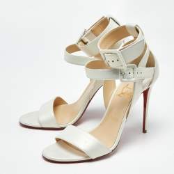 مملوكة مسبقًا Christian Louboutin Iridescent White Leather Multipot Ankle Strap Sandals Size 40