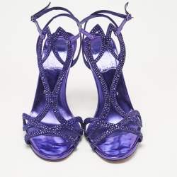 مملوكة مسبقًا صندل كريستيان لوبوتان مزدوج حرف ل كريستال أرجواني مزين شامواه مقاس 40.5