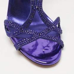 مملوكة مسبقًا صندل كريستيان لوبوتان مزدوج حرف ل كريستال أرجواني مزين شامواه مقاس 40.5