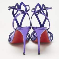 مملوكة مسبقًا صندل كريستيان لوبوتان مزدوج حرف ل كريستال أرجواني مزين شامواه مقاس 40.5