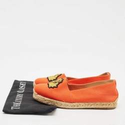 Pre Owned Christian Louboutin Orange Canvas Galia Espadrille Flats Size 35