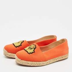 Pre Owned Christian Louboutin Orange Canvas Galia Espadrille Flats Size 35