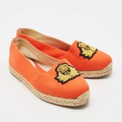Pre Owned Christian Louboutin Orange Canvas Galia Espadrille Flats Size 35