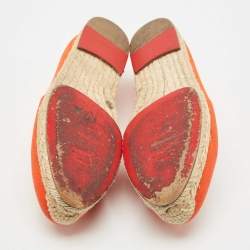 Pre Owned Christian Louboutin Orange Canvas Galia Espadrille Flats Size 35