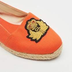 Pre Owned Christian Louboutin Orange Canvas Galia Espadrille Flats Size 35