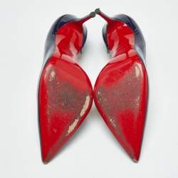 Pre Owned حذاء كعب عالي كريستيان لوبوتان إريزا ديورسي جلد لامع أزرق بحري مقا س 38.5