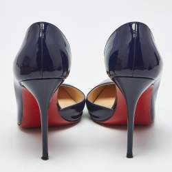 Pre Owned حذاء كعب عالي كريستيان لوبوتان إريزا ديورسي جلد لامع أزرق بحري مقاس 38.5