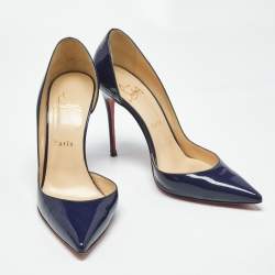 Pre Owned حذاء كعب عالي كريستيان لوبوتان إريزا ديورسي جلد لامع أزرق بحري مقاس 38.5