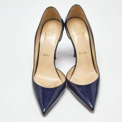 Pre Owned حذاء كعب عالي كريستيان لوبوتان إريزا ديورسي جلد لامع أزرق بحري مقاس 38.5