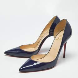 Pre Owned حذاء كعب عالي كريستيان لوبوتان إريزا ديورسي جلد لامع أزرق بحري مقاس 38.5