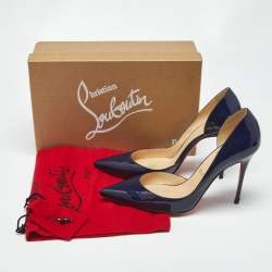 Pre Owned حذاء كعب عالي كريستيان لوبوتان إريزا ديورسي جلد لامع أزرق بحري مقاس 38.5