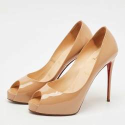 Pre Owned Christian Louboutin Beige Patent Leather New Very Prive Peep Toe Pumps Size 39
