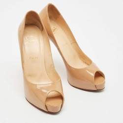 Pre Owned Christian Louboutin Beige Patent Leather New Very Prive Peep Toe Pumps Size 39
