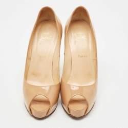 Pre Owned Christian Louboutin Beige Patent Leather New Very Prive Peep Toe Pumps Size 39
