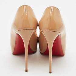 Pre Owned Christian Louboutin Beige Patent Leather New Very Prive Peep Toe Pumps Size 39