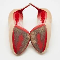 Pre Owned Christian Louboutin Beige Patent Leather New Very Prive Peep Toe Pumps Size 39