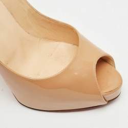 Pre Owned Christian Louboutin Beige Patent Leather New Very Prive Peep Toe Pumps Size 39