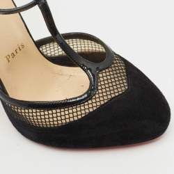 Pre Owned Christian Louboutin Black Suede and Mesh Mrs.Early T-Strap Sandals Size 39.5