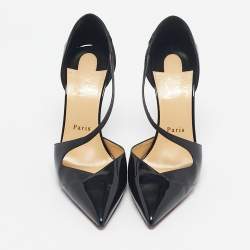 Pre Owned Christian Louboutin Black Patent Leather Jumping Cross Strap Pumps Size 38.5