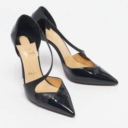 Pre Owned Christian Louboutin Black Patent Leather Jumping Cross Strap Pumps Size 38.5