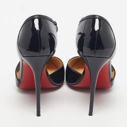 Pre Owned Christian Louboutin Black Patent Leather Jumping Cross Strap Pumps Size 38.5
