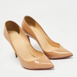 Pre Owned Christian Louboutin Beige Patent Leather Pigalle Pumps Size 36.5