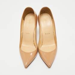 Pre Owned Christian Louboutin Beige Patent Leather Pigalle Pumps Size 36.5