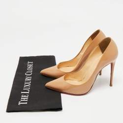 Pre Owned Christian Louboutin Beige Patent Leather Pigalle Pumps Size 36.5