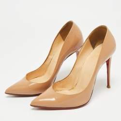 Pre Owned Christian Louboutin Beige Patent Leather Pigalle Pumps Size 36.5
