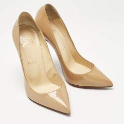 Pre Owned Christian Louboutin Beige Patent Leather Pigalle Pumps Size 37.5
