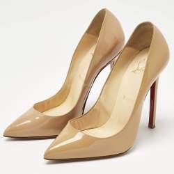 Pre Owned Christian Louboutin Beige Patent Leather Pigalle Pumps Size 37.5